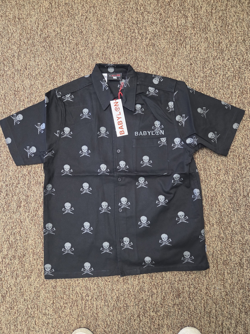 Babylon Black Skull-Print Short-Sleeve Shirt
